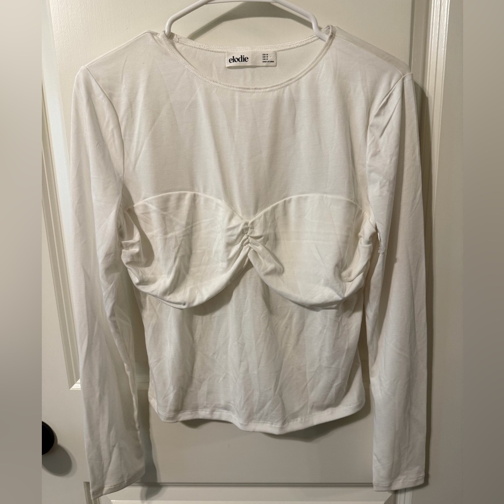 Elodie Cream Long Sleeve Top with knotted bandeau overlay at the bust. NWOT